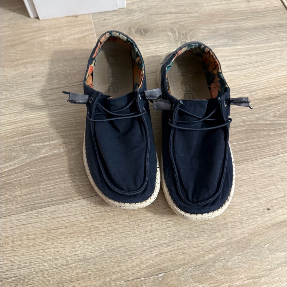 Hey Dude Navy Blue Loafers with Floral Lining
